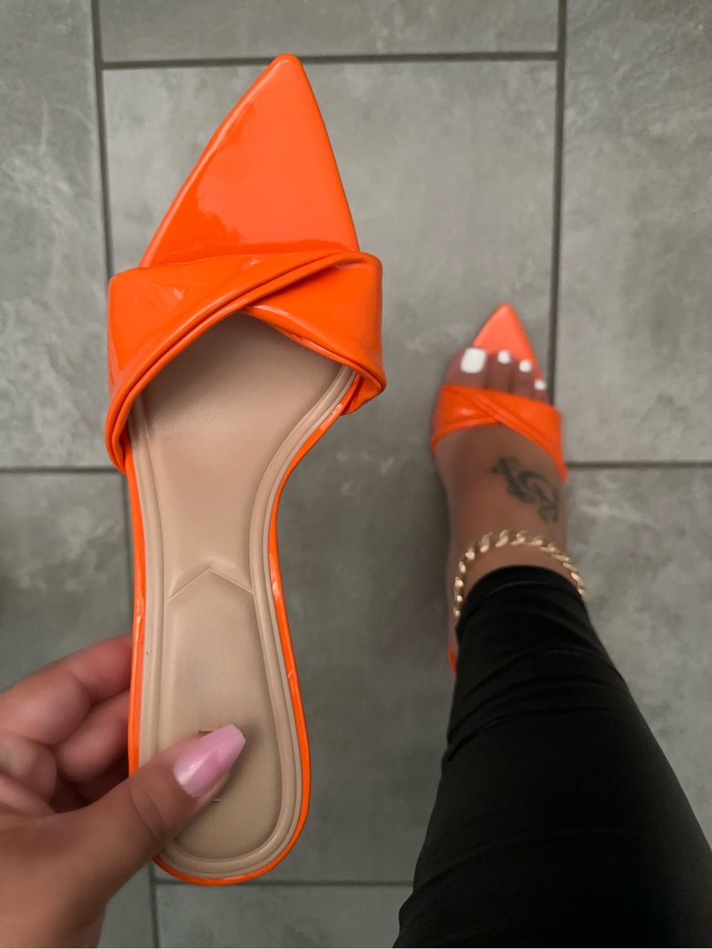 🍊 NWT Orange Patent Pointed Toe Mule Heels | 3.5” Slip-On Statement Pumps